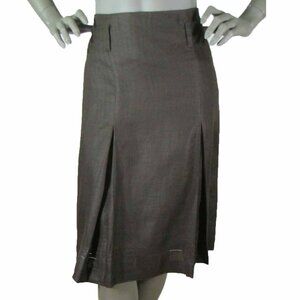 Zara Skirt Size: S, Waist: 31" Chocolate Brown Ramie Lined Pleats Eyelet Hem